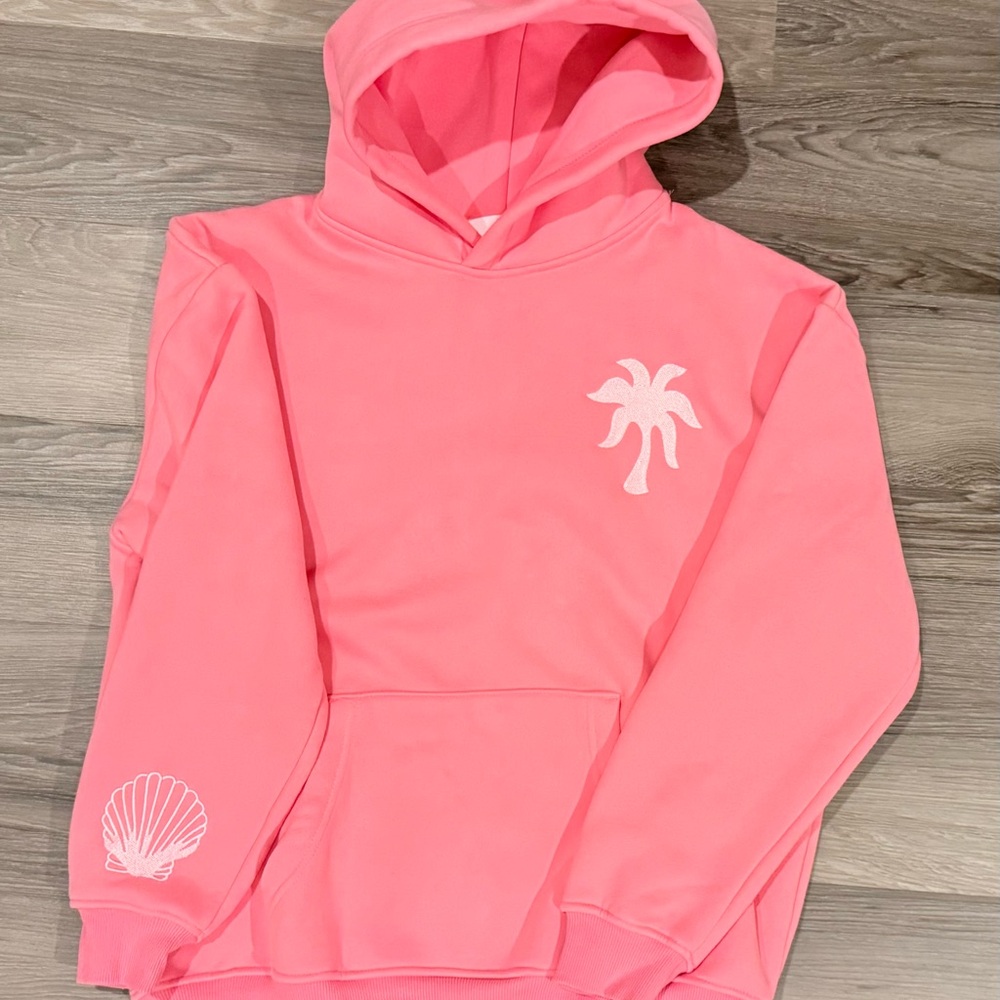 Pink Palm Puff Hawaii Hibiscus Hoodie in Sonic Pink, Small